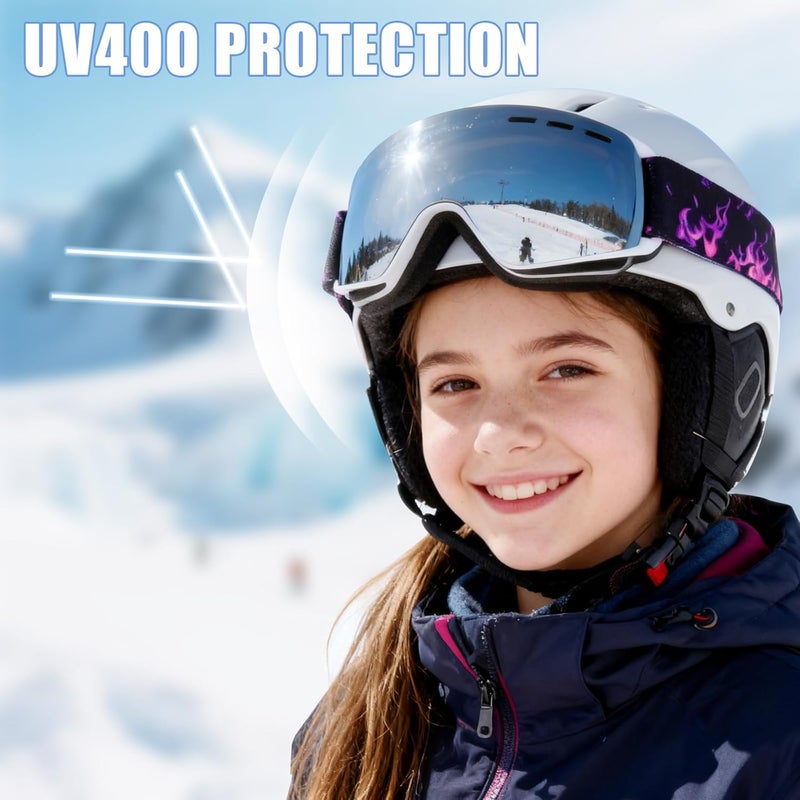 MXJ Gear Kids Ski Goggles,OTG Snowboard Goggles for Boys Girls,Anti-Fog UV400 Snow Goggles for Sking & Winter Outdoor Sport - Image 2